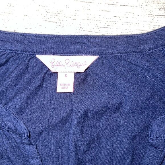 Lilly Pulitzer Meg Long Sleeve Navy Top V-Neck Basic sz S Small - Picture 4 of 8